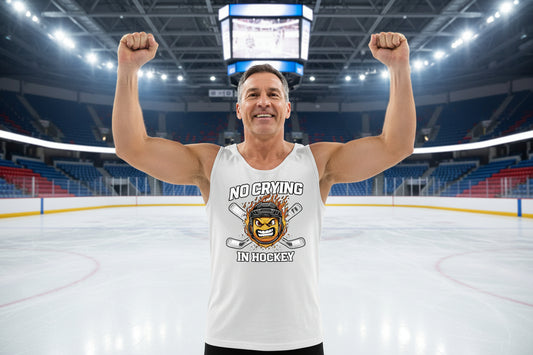 No Crying in Hockey Player Funny Tanktop for Men Humor Gift WHITE - FRONT