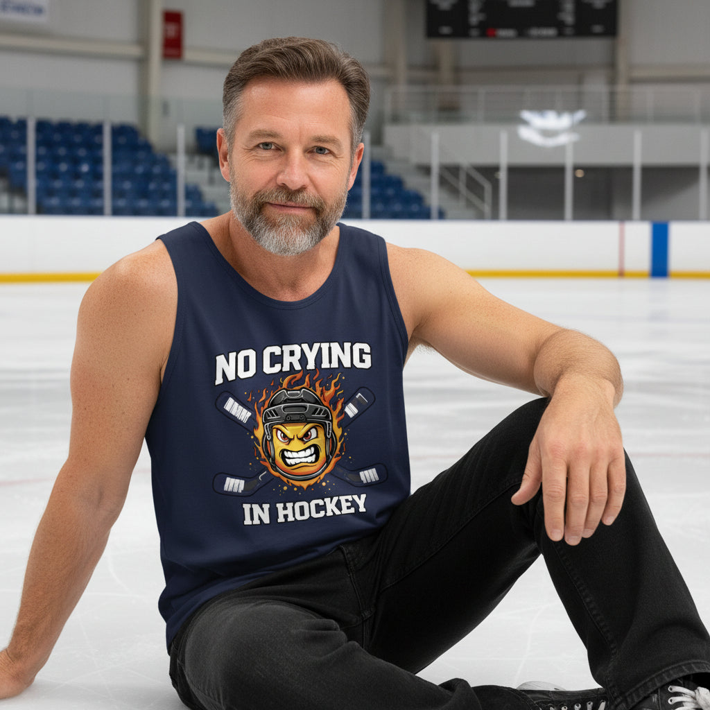 No Crying in Hockey Player Funny Tanktop for Men Humor Gift NAVY - FRONT