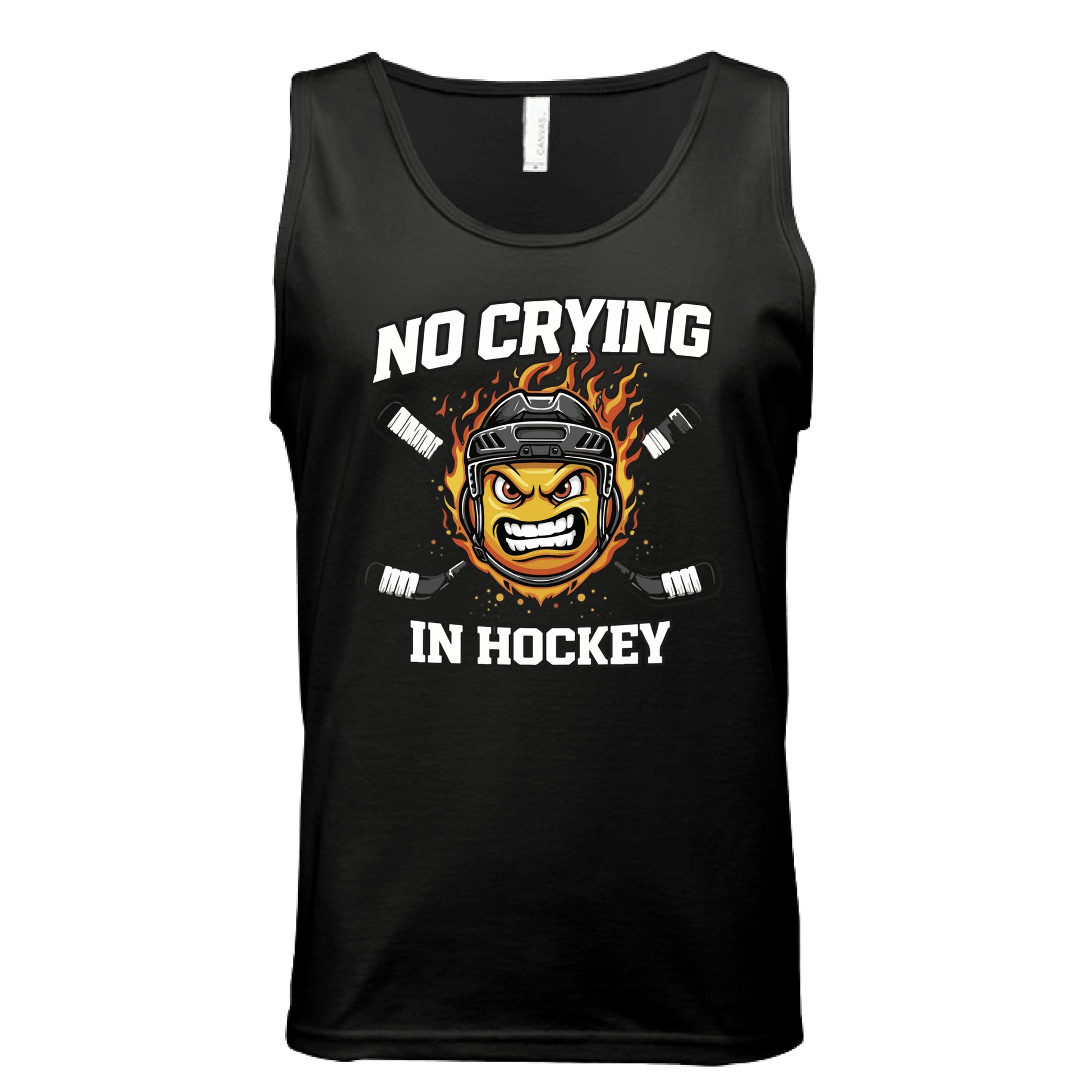 No Crying in Hockey Player Funny Tanktop for Men Humor Gift BLACK - FRONT
