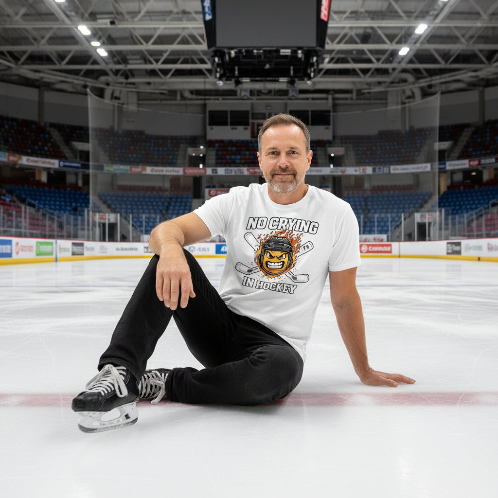 No Crying in Hockey Player Funny Tshirt for Men Humor Gift White - FRONT