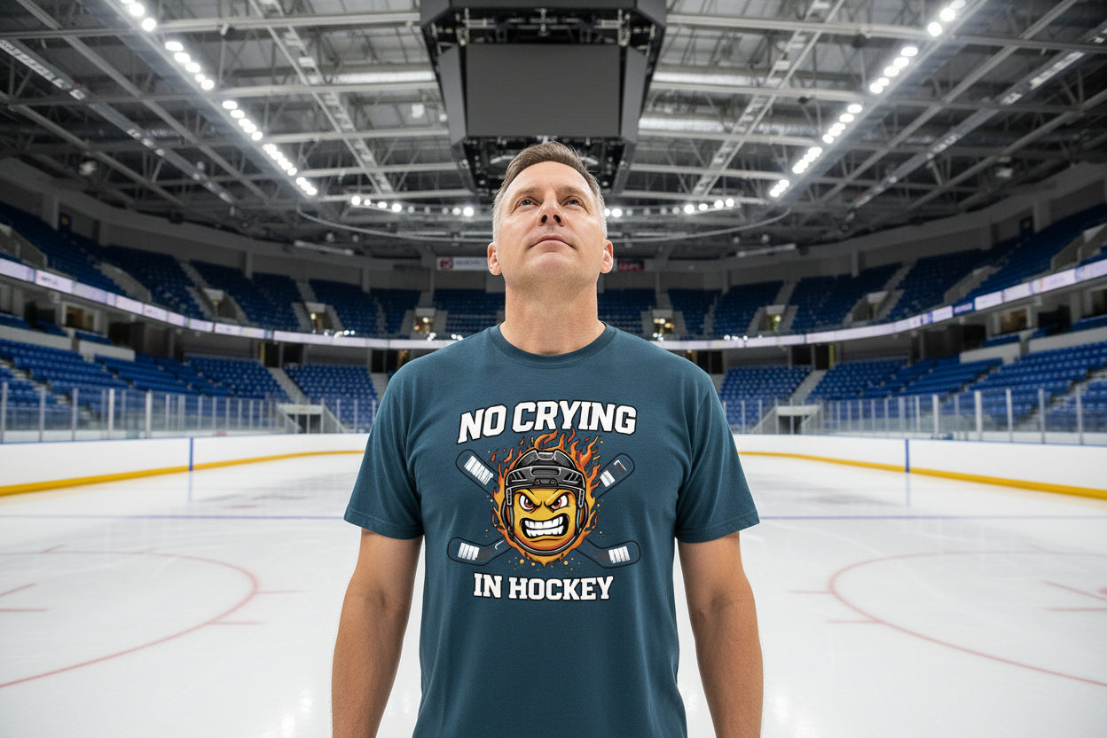 No Crying in Hockey Player Funny Tshirt for Men Humor Gift MIDNIGHT NAVY - FRONT