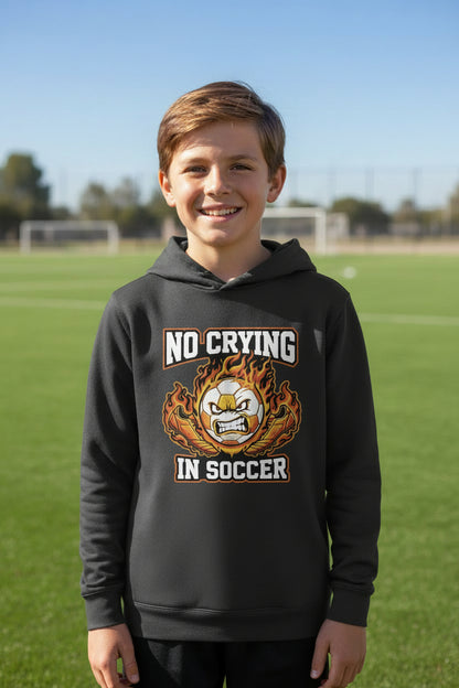 No Crying in Soccer Funny Flame Skull Sports Hoodie Black - FRONT
