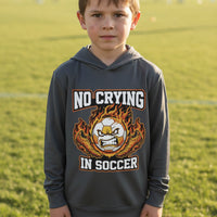 No Crying in Soccer Funny Flame Skull Sports Hoodie Iron Grey - FRONT