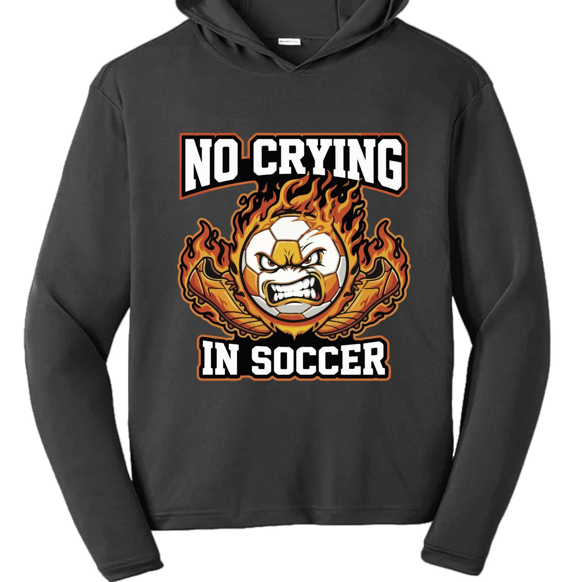 No Crying in Soccer Funny Flame Skull Sports Hoodie Black-FRONT