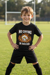 No Crying in Soccer Funny Flame Skull Sports T-Shirt Black - FRONT
