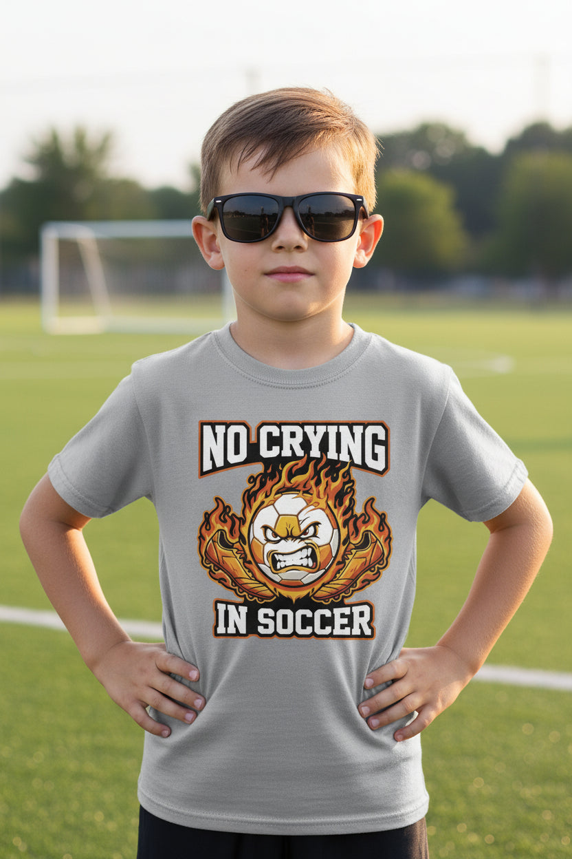 No Crying in Soccer Funny Flame Skull Sports T-Shirt Sport Grey - FRONT