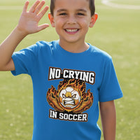 No Crying in Soccer Funny Flame Skull Sports T-Shirt Royal - FRONT