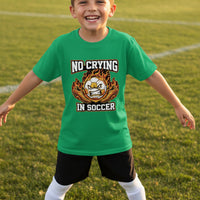 No Crying in Soccer Funny Flame Skull Sports T-Shirt Irish Green - FRONT