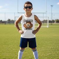 No Crying in Soccer Funny Flame Skull Sports Tank Top Solid White Triblend - FRONT