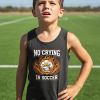 No Crying in Soccer Funny Flame Skull Sports Tank Top DARK GREY HEATHER - FRONT