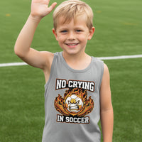 No Crying in Soccer Funny Flame Skull Sports Tank Top ATHLETIC HEATHER - FRONT