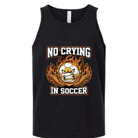 No Crying in Soccer Funny Flame Skull Sports Tank Top Solid Black Triblend - FRONT