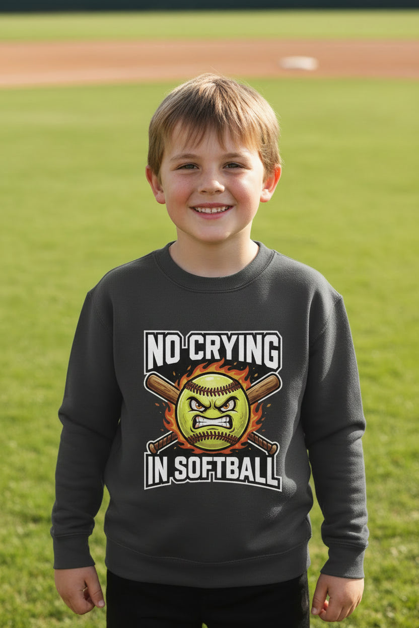 No Crying in Softball Funny Flame Skull Sports Hoodie Black - FRONT