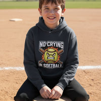 No Crying in Softball Funny Flame Skull Sports Hoodie True Navy - FRONT