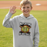 No Crying in Softball Funny Flame Skull Sports Hoodie Silver - FRONT