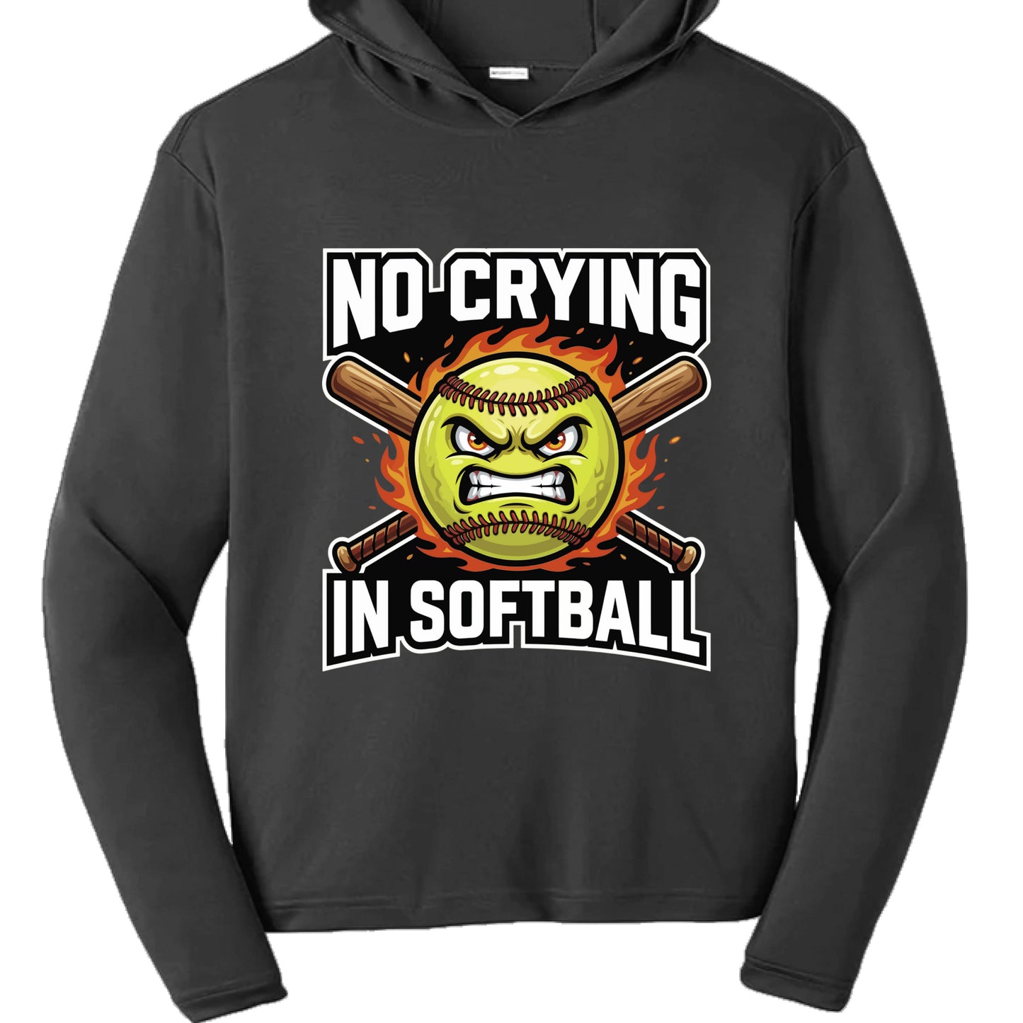 No Crying in Softball Funny Flame Skull Sports Hoodie Black- FRONT