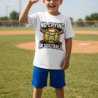 No Crying in Softball Funny Flame Skull Sports T-Shirt WHITE - FRONT
