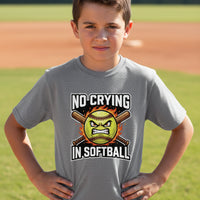 No Crying in Softball Funny Flame Skull Sports T-Shirt Sport Grey - FRONT