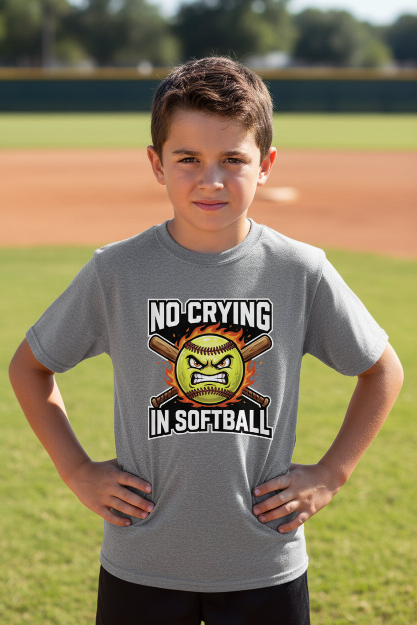 No Crying in Softball Funny Flame Skull Sports T-Shirt Sport Grey - FRONT