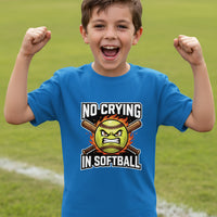 No Crying in Softball Funny Flame Skull Sports T-Shirt Royal - FRONT