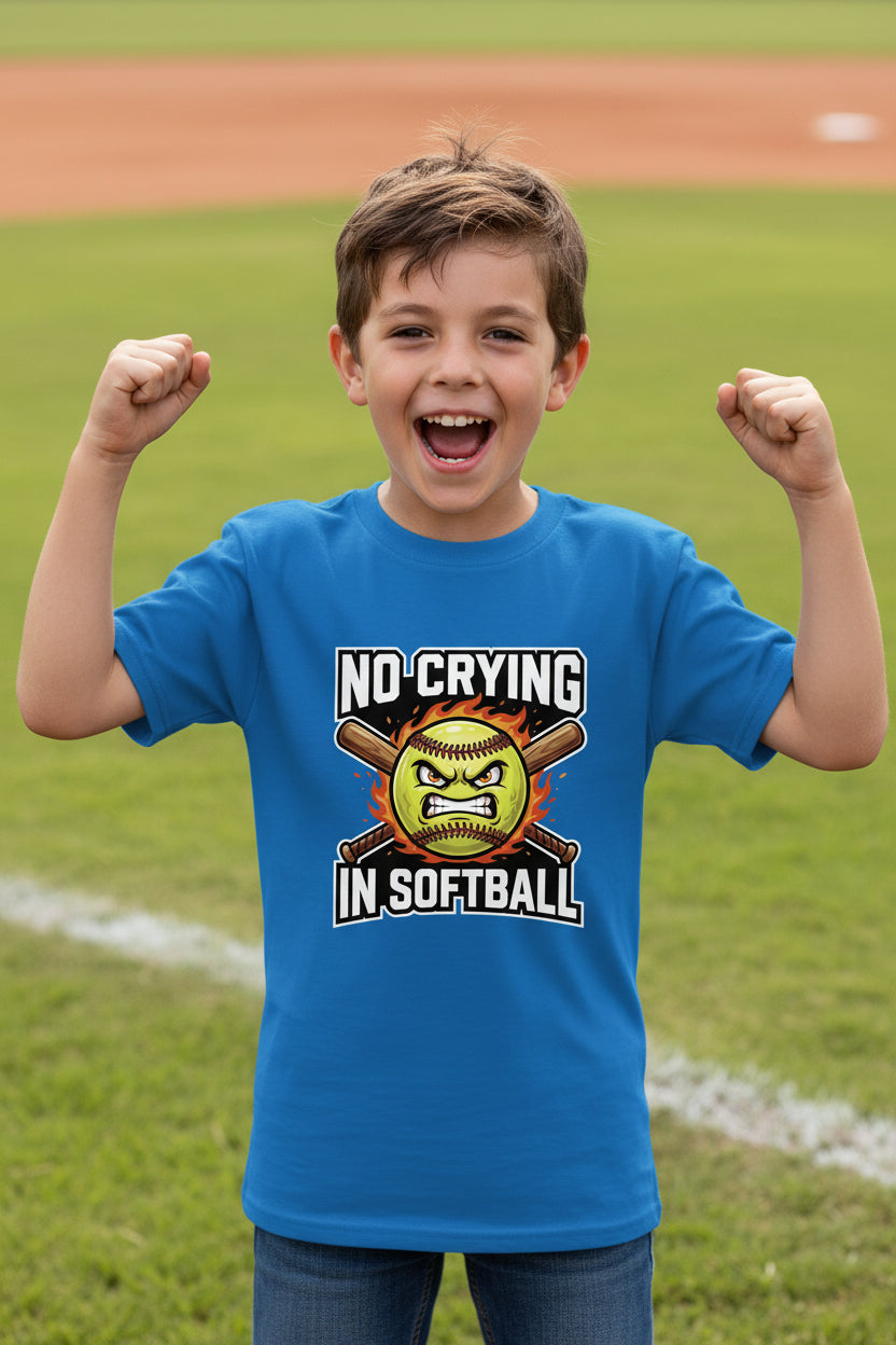 No Crying in Softball Funny Flame Skull Sports T-Shirt Royal - FRONT