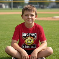 No Crying in Softball Funny Flame Skull Sports T-Shirt Red - FRONT