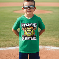 No Crying in Softball Funny Flame Skull Sports T-Shirt Irish Green - FRONT