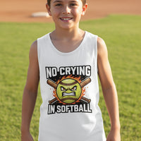 No Crying in Softball Funny Flame Skull Sports Tank Top Solid White Triblend - FRONT