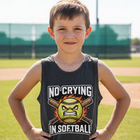 No Crying in Softball Funny Flame Skull Sports Tank Top DARK GREY HEATHER - FRONT