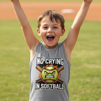 No Crying in Softball Funny Flame Skull Sports Tank Top ATHLETIC HEATHER - FRONT