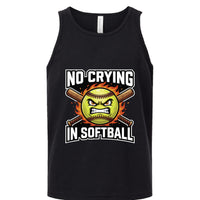 No Crying in Softball Funny Flame Skull Sports Tank Top Solid Black Triblend - FRONT