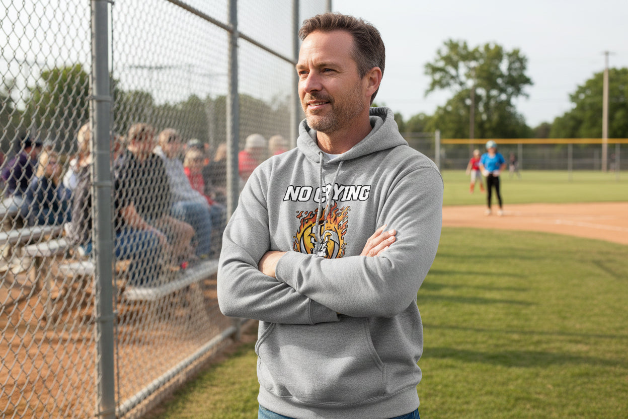 No Crying in Volleyball Funny Athlete Motivation Flame Ball Graphic Hoodie SPORT GREY - FRONT