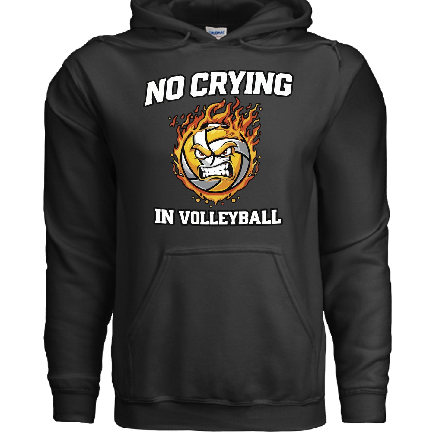 No Crying in Volleyball Funny Athlete Motivation Flame Ball Graphic Hoodie BLACK - FRONT