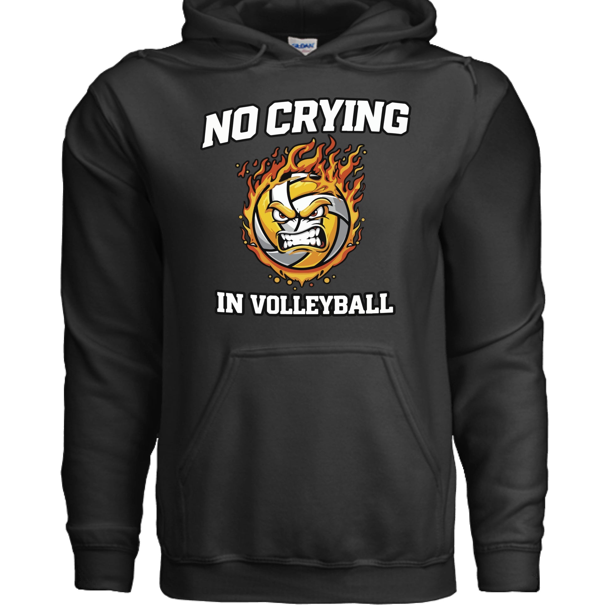 No Crying in Volleyball Funny Athlete Motivation Flame Ball Graphic Hoodie BLACK - FRONT