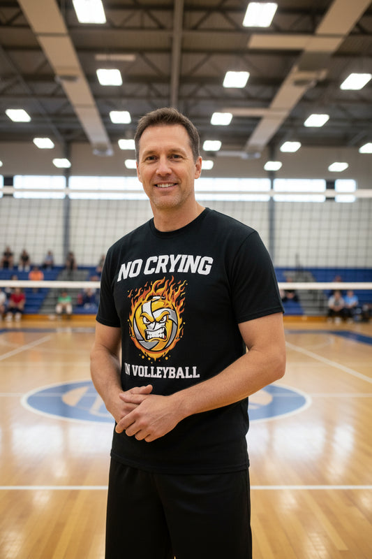 No Crying in Volleyball Funny Athlete Motivation Flame Ball Graphic T-Shirt BLACK - FRONT