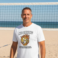 No Crying in Volleyball Funny Athlete Motivation Flame Ball Graphic T-Shirt White - FRONT