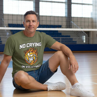 No Crying in Volleyball Funny Athlete Motivation Flame Ball Graphic T-Shirt MILITARY GREEN - FRONT