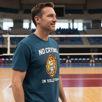 No Crying in Volleyball Funny Athlete Motivation Flame Ball Graphic T-Shirt MIDNIGHT NAVY - FRONT