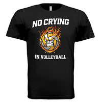 No Crying in Volleyball Funny Athlete Motivation Flame Ball Graphic T-Shirt BLACK - FRONT