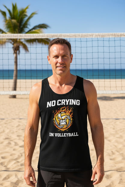 No Crying in Volleyball Funny Athlete Motivation Flame Ball Graphic Tank Top BLACK - FRONT