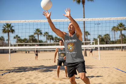 No Crying in Volleyball Funny Athlete Motivation Flame Ball Graphic Tank Top DARK GREY - FRONT