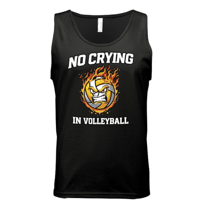 No Crying in Volleyball Funny Athlete Motivation Flame Ball Graphic Tank Top BLACK - FRONT