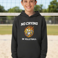 No Crying in Volleyball Funny Flame Skull Sports Hoodie Black-FRONT