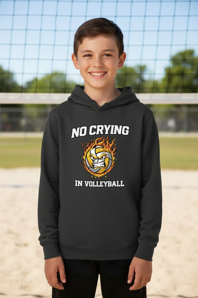 No Crying in Volleyball Funny Flame Skull Sports Hoodie Black-FRONT