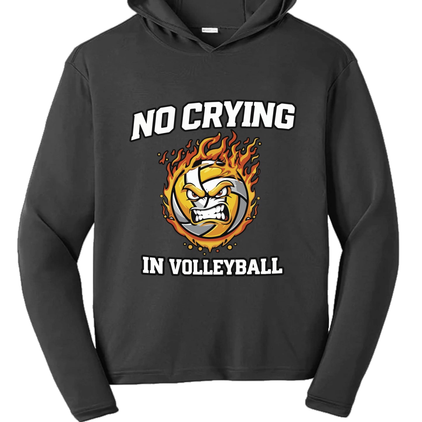 No Crying in Volleyball Funny Flame Skull Sports Hoodie Black - FRONT