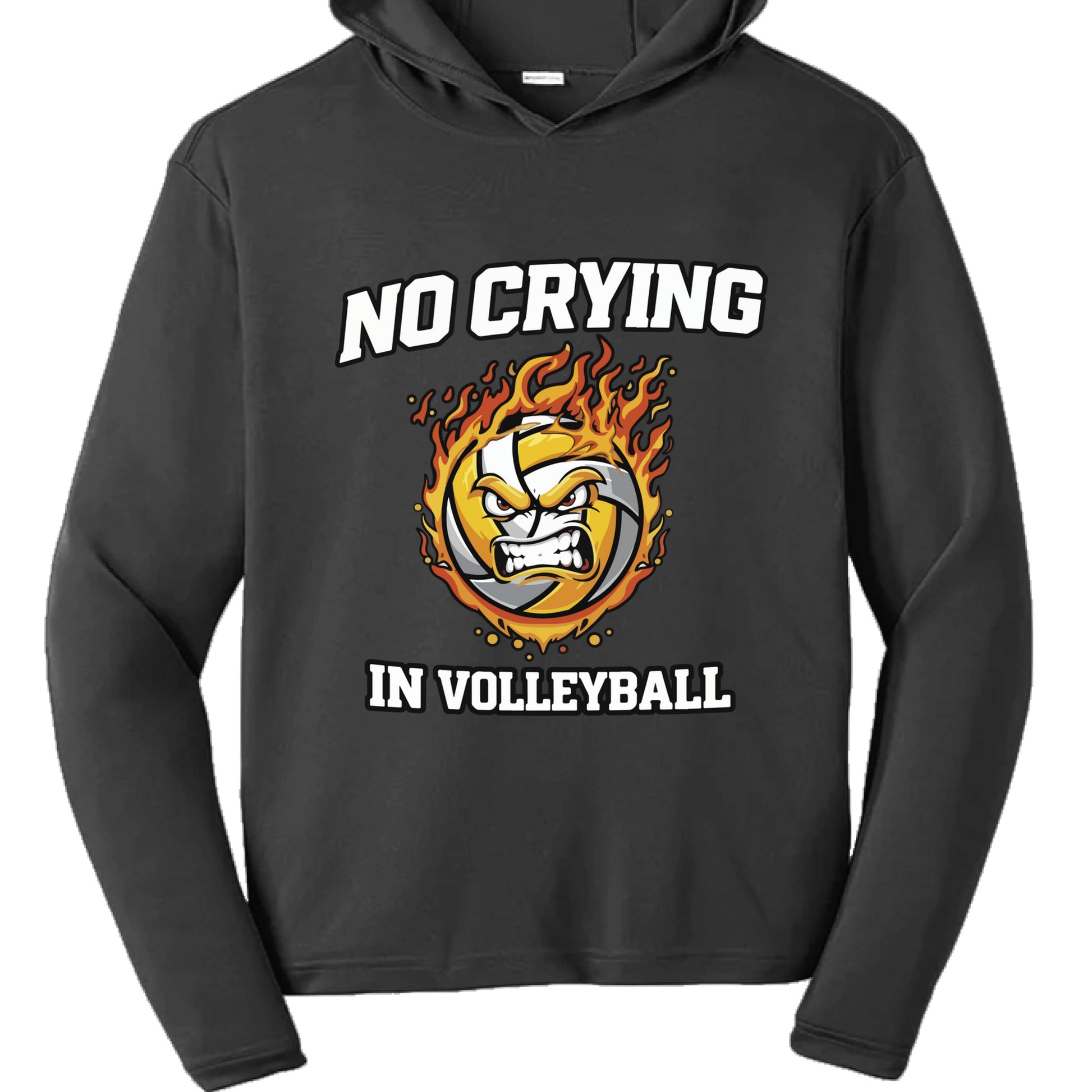 No Crying in Volleyball Funny Flame Skull Sports Hoodie Black - FRONT