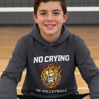 No Crying in Volleyball Funny Flame Skull Sports Hoodie True Navy - FRONT