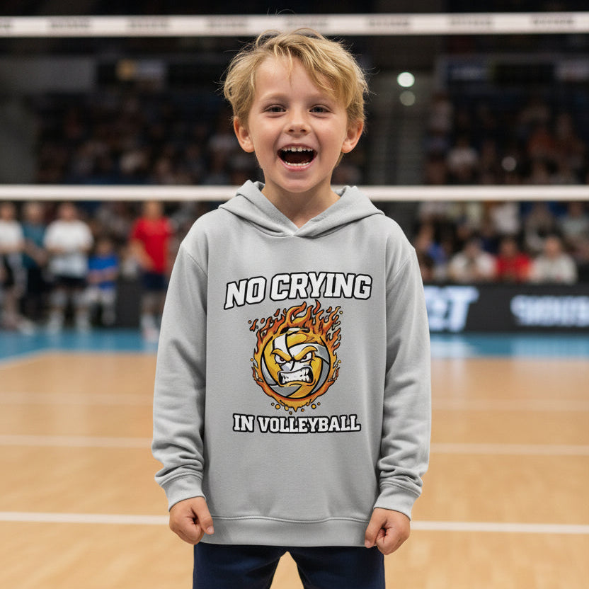 No Crying in Volleyball Funny Flame Skull Sports Hoodie Silver - FRONT