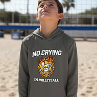 No Crying in Volleyball Funny Flame Skull Sports Hoodie Iron Grey - FRONT