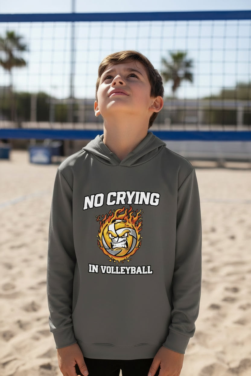 No Crying in Volleyball Funny Flame Skull Sports Hoodie Iron Grey - FRONT